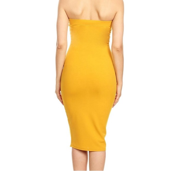 MOA Collection Butter Yellow Slim Fit Bodycon  Elastic Tube Midi Dress Small NEW - Picture 6 of 7